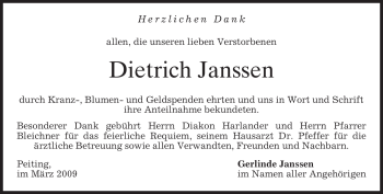 Todesanzeige von Dietrich Janssen von MERKUR & TZ