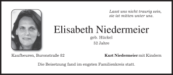 Todesanzeige von Elisabeth Niedermeier von MERKUR & TZ