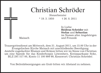 Todesanzeige von Christian Schröder von MERKUR & TZ