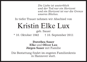 Todesanzeige von Kristin Elke Lux von MERKUR & TZ