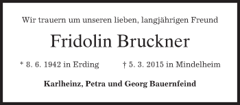 Todesanzeige von Fridolin Bruckner von merkurtz