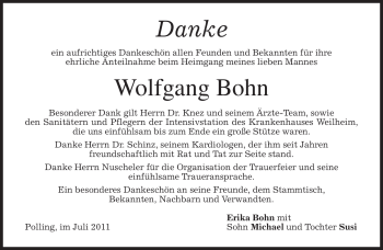 Todesanzeige von Wolfgang Bohn von MERKUR & TZ