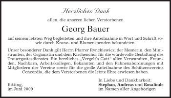 Todesanzeige von Georg Bauer von MERKUR & TZ