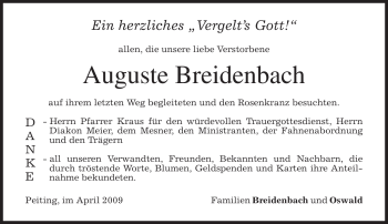 Todesanzeige von Auguste Breidenbach von MERKUR & TZ