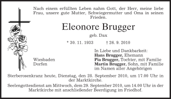 Todesanzeige von Eleonore Brugger von MERKUR & TZ