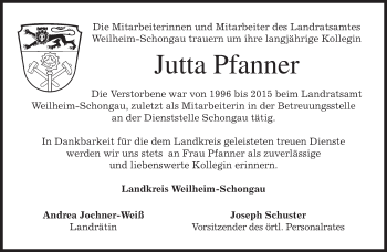 Todesanzeige von Jutta Pfanner von merkurtz