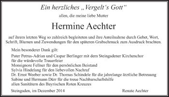 Todesanzeige von Hermine Aechte von merkurtz