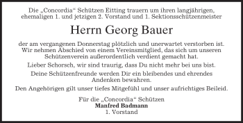 Todesanzeige von Georg Bauer von MERKUR & TZ