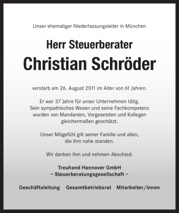 Todesanzeige von Christian Schröder von MERKUR & TZ