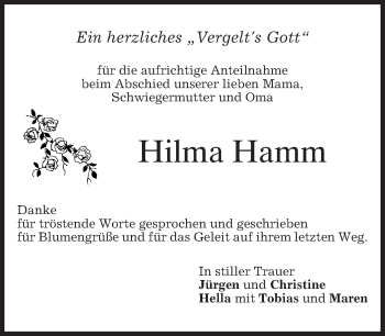 Todesanzeige von Hilma Hamm von merkurtz