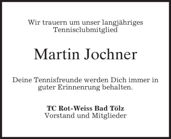 Todesanzeige von Martin Jochner von MERKUR & TZ