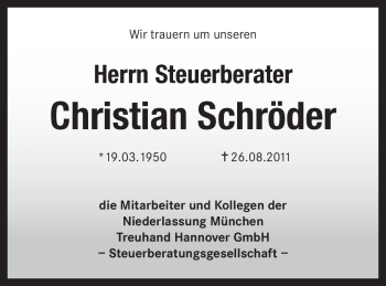 Todesanzeige von Christian Schröder von MERKUR & TZ