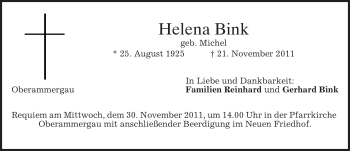 Todesanzeige von Helena Bink von MERKUR & TZ