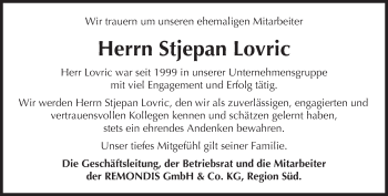 Todesanzeige von Stjepan Lovric von merkurtz