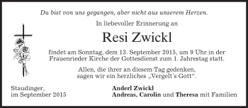 Todesanzeige von Resi Zwickl 