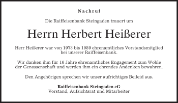 Todesanzeige von Herbert Heißerer 