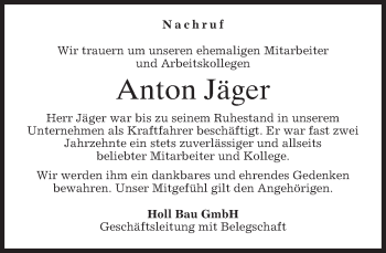 Todesanzeige von Anton Jäger 