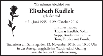 Todesanzeige von Elisabeth Kudlek von merkurtz