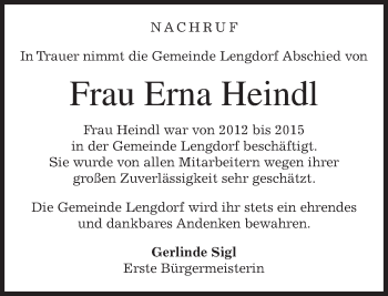 Todesanzeige von Erna Heindl von merkurtz