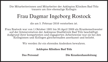 Todesanzeige von Dagmar Ingeborg Rostock von merkurtz