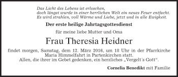 Todesanzeige von Theresia  Heidner von merkurtz