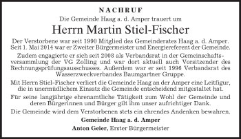 Todesanzeige von Martin Stiel-Fischer von merkurtz