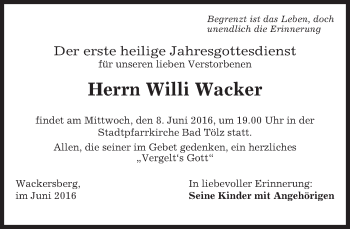 Todesanzeige von Willi Wacker von merkurtz