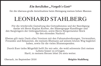 Todesanzeige von Leonhardt Stahlberg von merkurtz