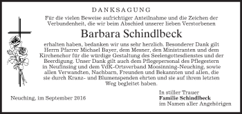 Todesanzeige von Barbara Schindlbeck von merkurtz