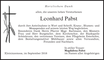 Todesanzeige von Leonhard Pabst von merkurtz