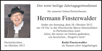 Todesanzeige von Hermann Finsterwalder von merkurtz