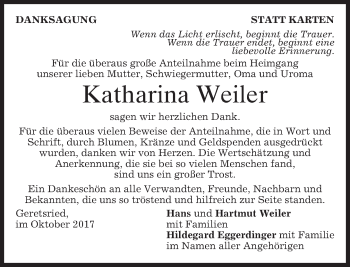 Todesanzeige von Katharina Weiler von merkurtz