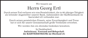 Todesanzeige von Georg Ertl von merkurtz