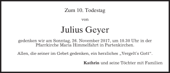 Todesanzeige von Julius Geyer von merkurtz