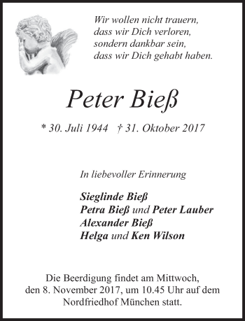 Todesanzeige von Peter Bieß von merkurtz