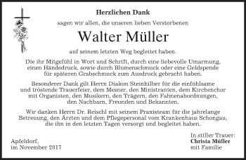 Todesanzeige von Walter Müller von merkurtz