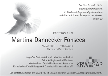 Todesanzeige von Martina Dannecker Fonseca von merkurtz