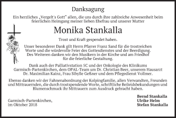 Todesanzeige von Monika Stankalla von merkurtz