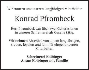 Todesanzeige von Konrad Pfrombeck von merkurtz