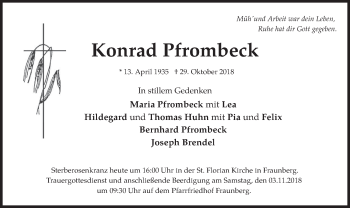 Todesanzeige von Konrad Pfrombeck von merkurtz