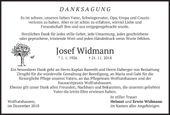 Todesanzeige von Josef Widmann von merkurtz