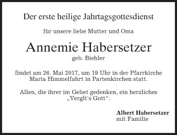 Todesanzeige von Annemie Habersetzer von merkurtz