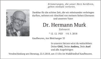 Todesanzeige von Hermann Murk von merkurtz