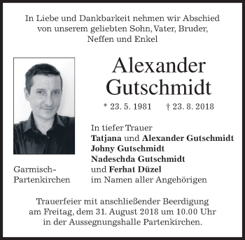 Todesanzeige von Alexander Gutschmidt von merkurtz