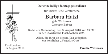 Todesanzeige von Barbara Hatzl von merkurtz