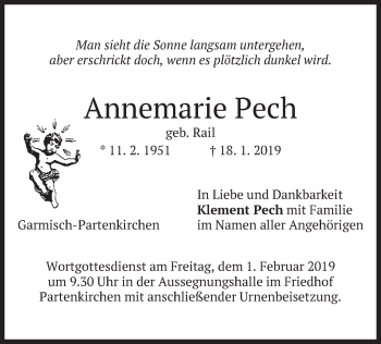 Todesanzeige von Annemarie Pech von merkurtz