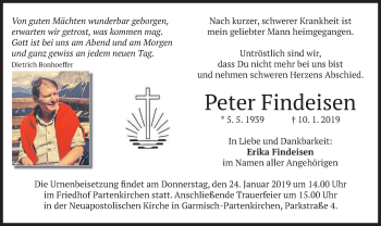 Todesanzeige von Peter Findeisen von merkurtz