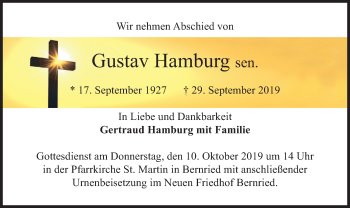 Todesanzeige von Gustav Hamburg von merkurtz