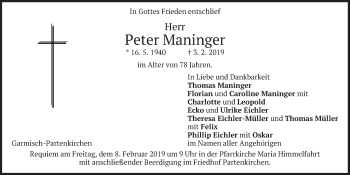 Todesanzeige von Peter Maninger von merkurtz