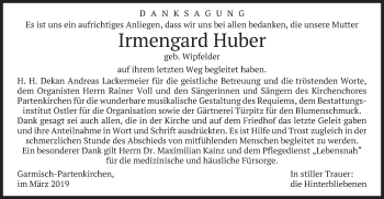 Todesanzeige von Irmengard Huber von merkurtz